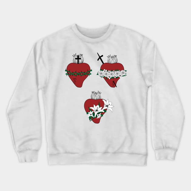 Hearts of Jesus, Virgin Mary and St. Joseph Crewneck Sweatshirt by alinerope